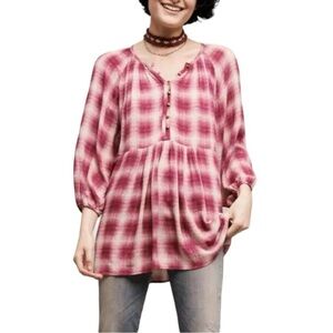 Anthropologie Maeve Calavon Plaid Button Top -‎ Pink - Small